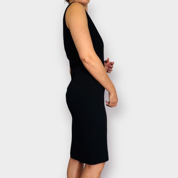 60s Butte Knit‎ Black Wool Dress with Velvet Trim - Picture 6 of 8